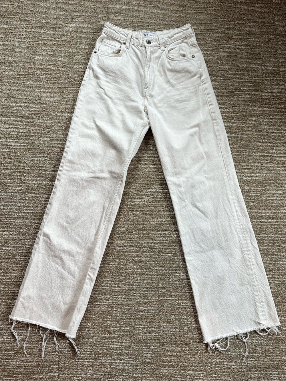 Zara Wide Leg Marine Pants Women’s Size 4 White High Rise Raw Hem Denim